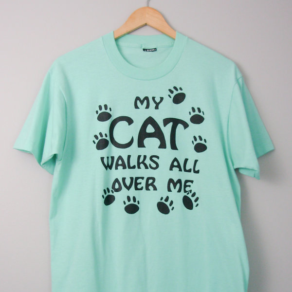 70's My Cat Walks All Over Me tee shirt, size large