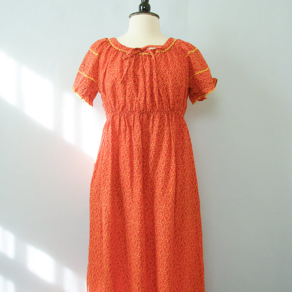 70's ditsy calico red prairie dress, women's size large