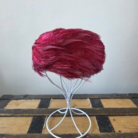 1950 Cecille Lorraine fuchsia pink feather pill box hat
