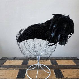 1940 wool and velvet crescent hat with feathers