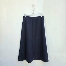 1970 navy blue wool midi skirt, small