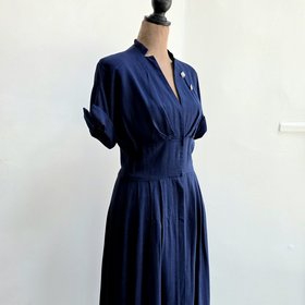 1940 midnight blue dress with pleated skirt, size small