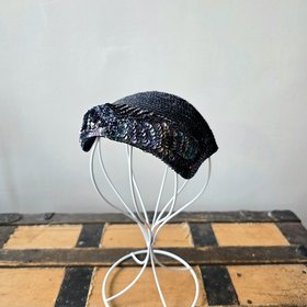 1940 Peacock blue sequined fascinator crescent hat