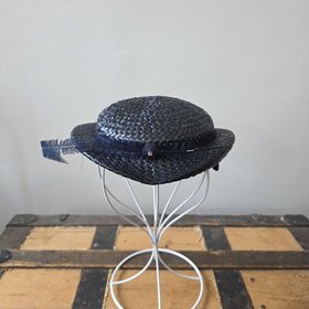 1940 dark blue navy fascinator hat with feather